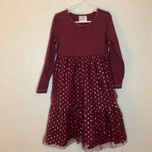 Hanna Andersson Burgandy Girls Twirly Dress w/ Silver Polka Dots 120 (6-7)